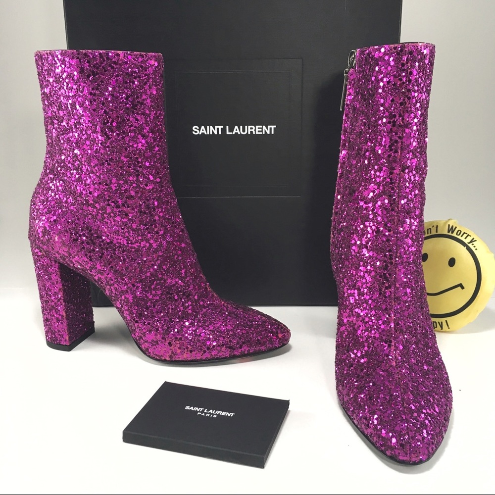 SOLD💫 eBay- Saint Laurent Loulou Magenta Pink Glitter Boots, IT 38, BNIB